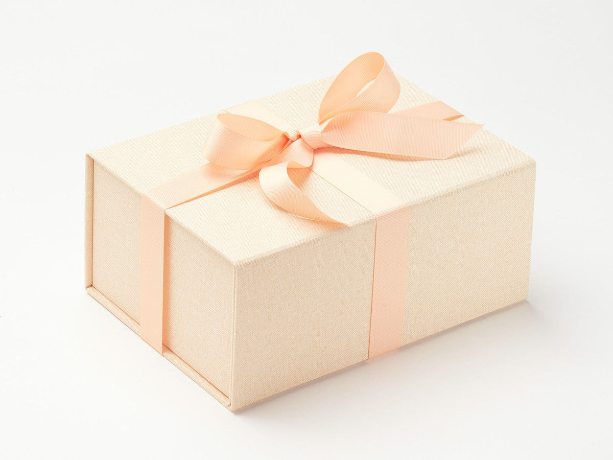 Hessian Linen A5 Deep Gift Box with Peach Fuzz Ribbon