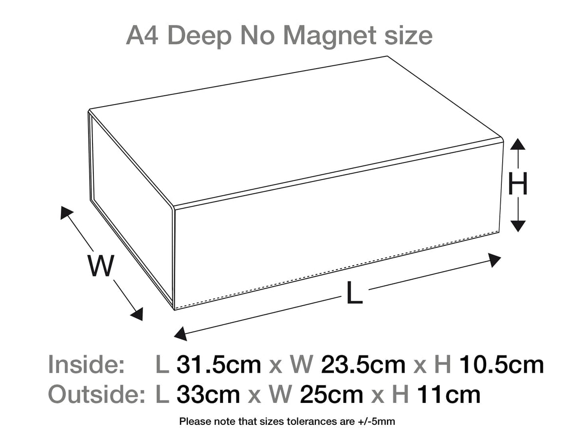 Sample Black A4 Deep No Magnet Gift Box No Ribbon Assembled Size Line Drawing