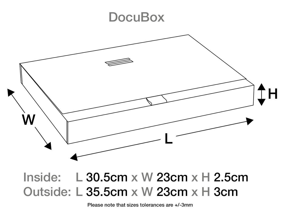 Black DocuBox Sample Assembled Size Line Drawing