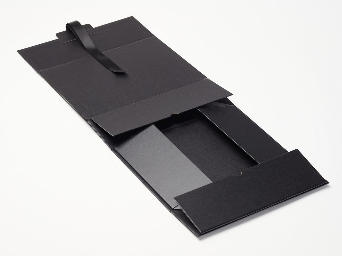 Sample Black A4 Deep No Magnets Gift Box with Changeable Ribbon Open Flat