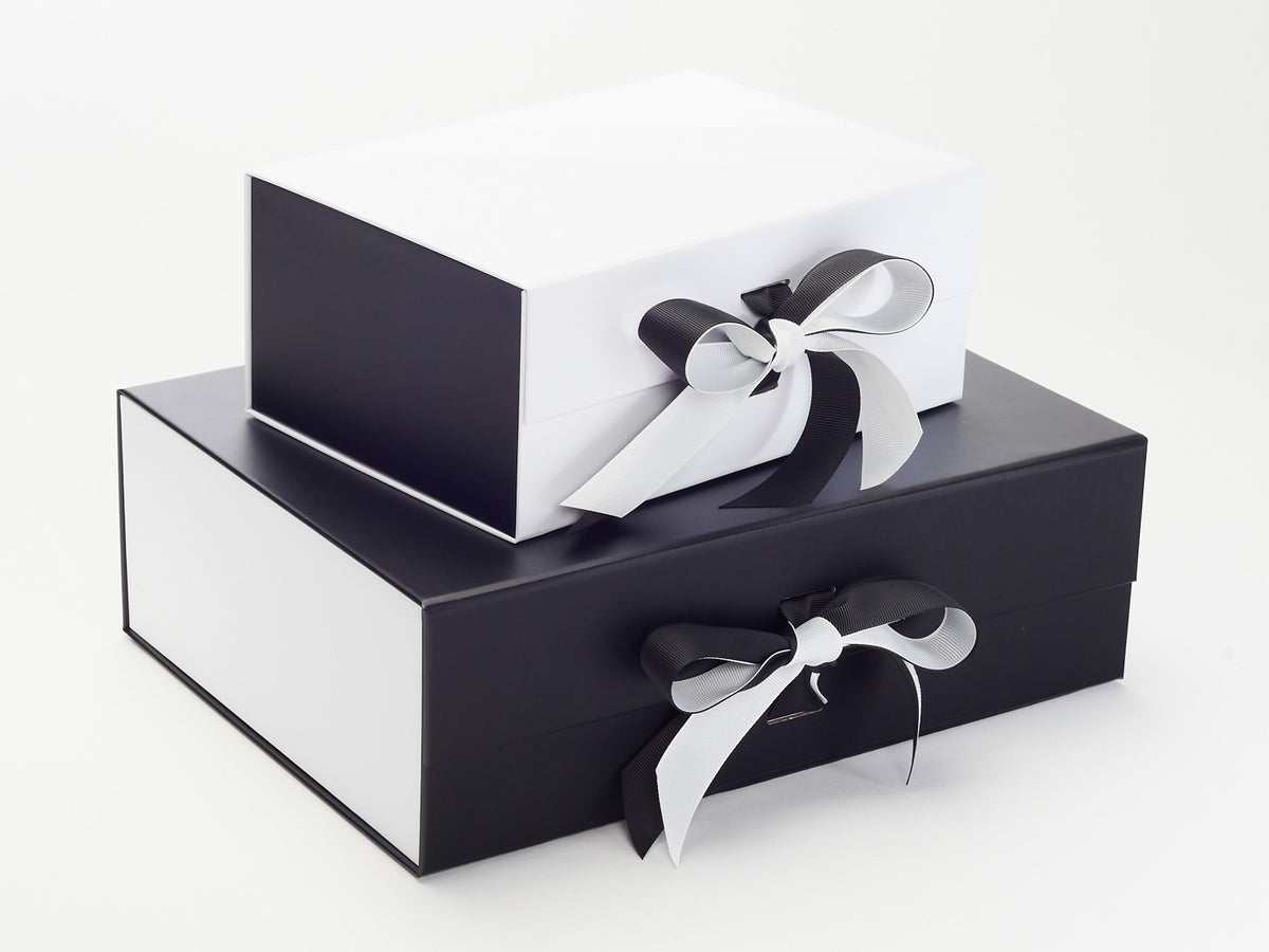 Example of Black and White FAB Sides® Decorative Side Panels on Black and White Boxes
