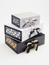 Black Hearts FAB Sides® Decorative Side Panels Featured on Silver, White and Black Gift Boxes