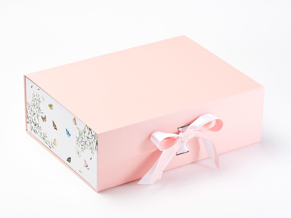 Butterfly Bonanza FAB Sides® on Pale Pink A4 Deep Gift Box with White Satin Double Ribbon