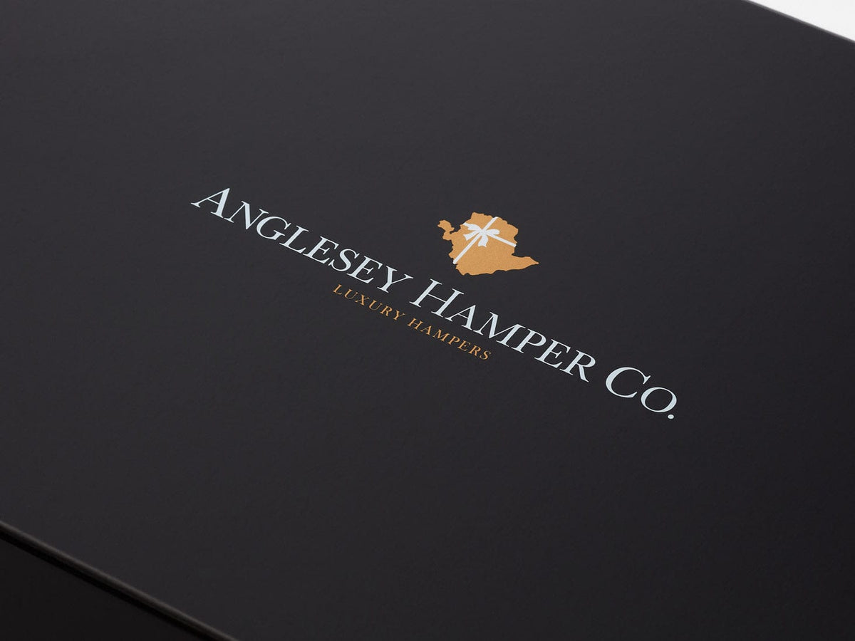 Black box with 'Anglesey Hamper Co.' logo on a white background