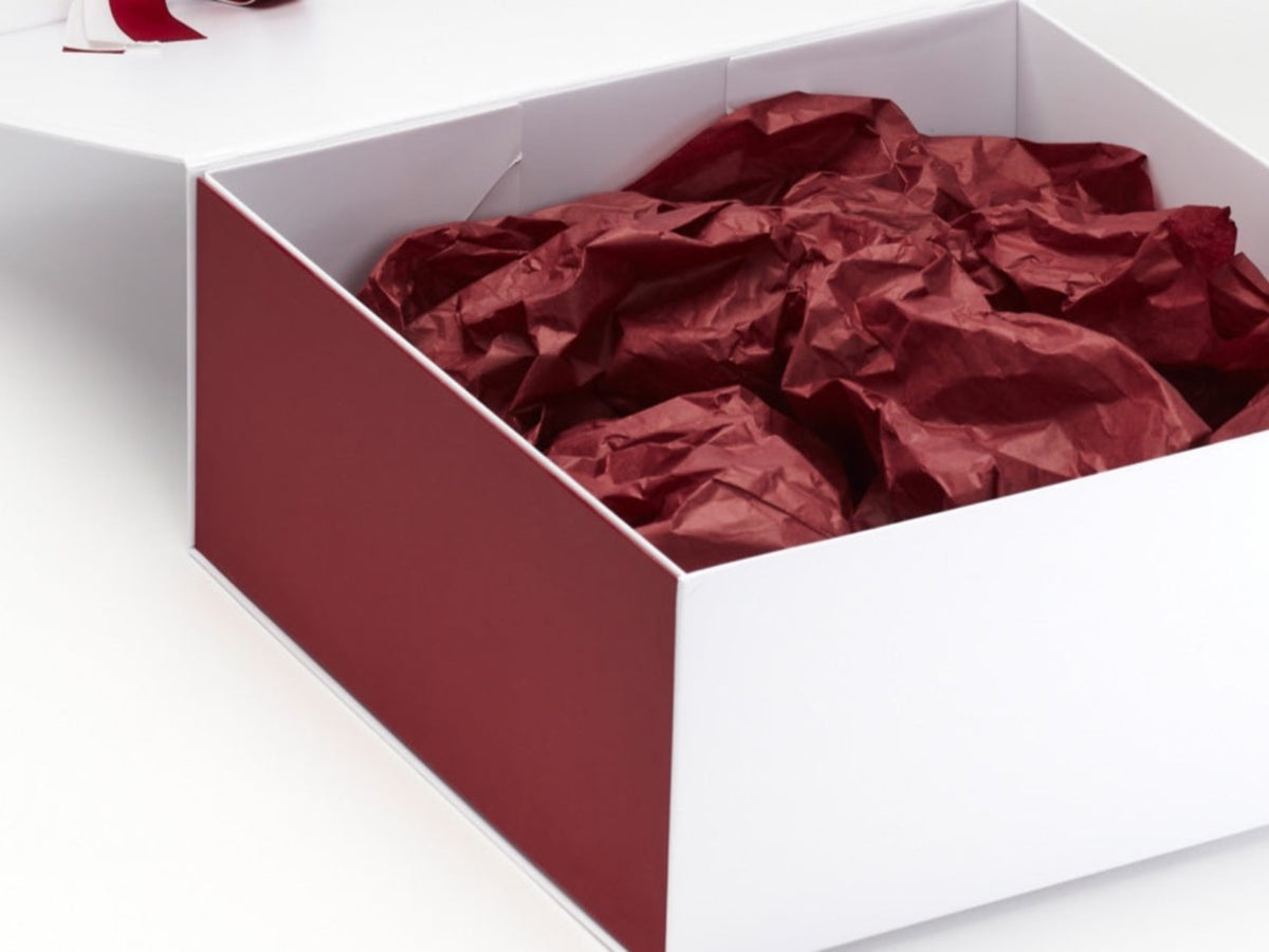 Claret Tissue Paper Featured in White Gift Box with Claret FAB Sides®