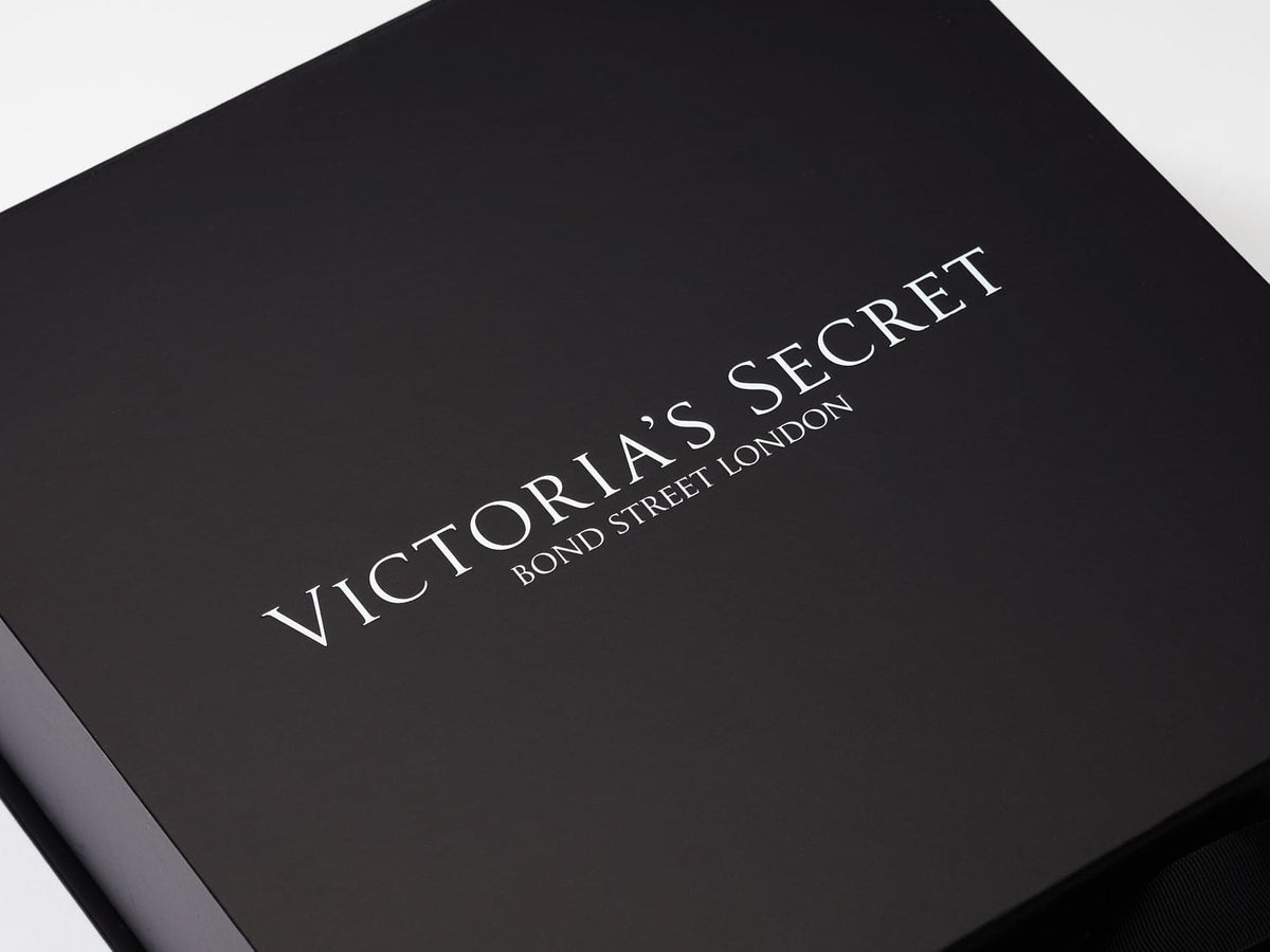White Screen Printed Custom Logo Onto Black Gift Box