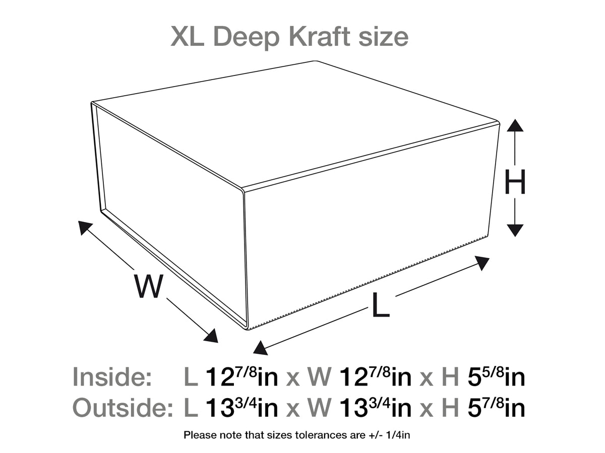 Natural Kraft XL Deep Folding Gift Box Assembled Size Line Drawing