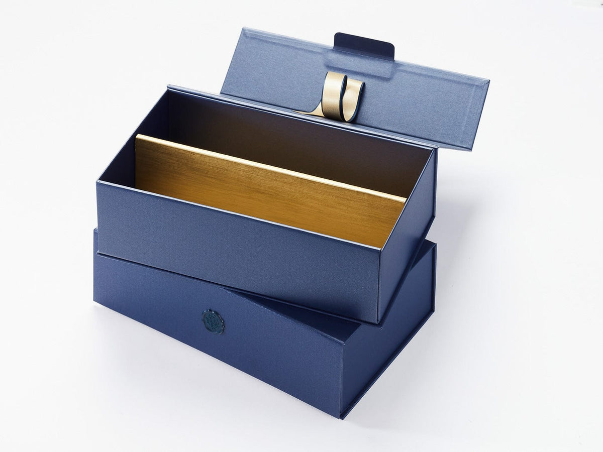 NavyBlue Double Bottle Box with Gold Insert