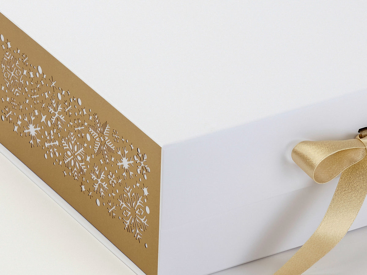 Gold Snowflakes FAB Sides® Featured on White A4 Deep Gift Box Close Up