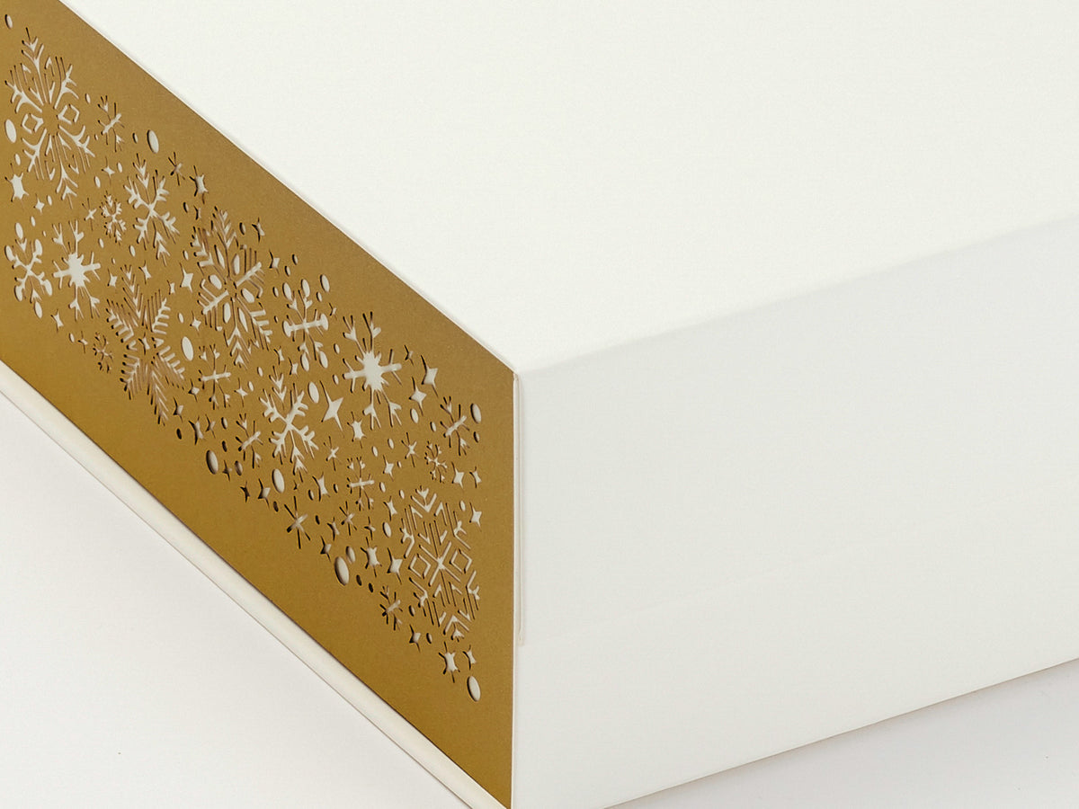 Gold Snowflakes FAB Sides® Featured on Ivory A4 Deep Gift Box  Close Up