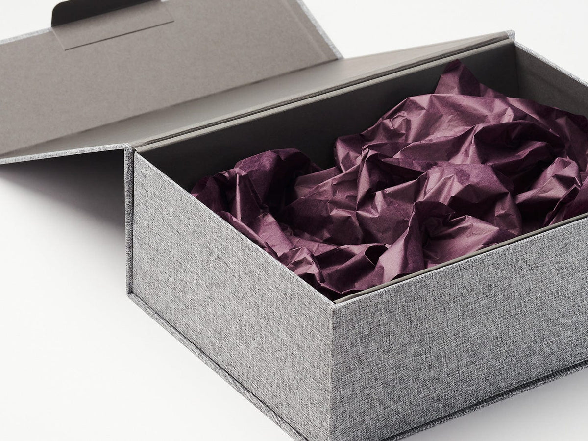 Gray Linen Gift Box with Midnight Plum Tissue
