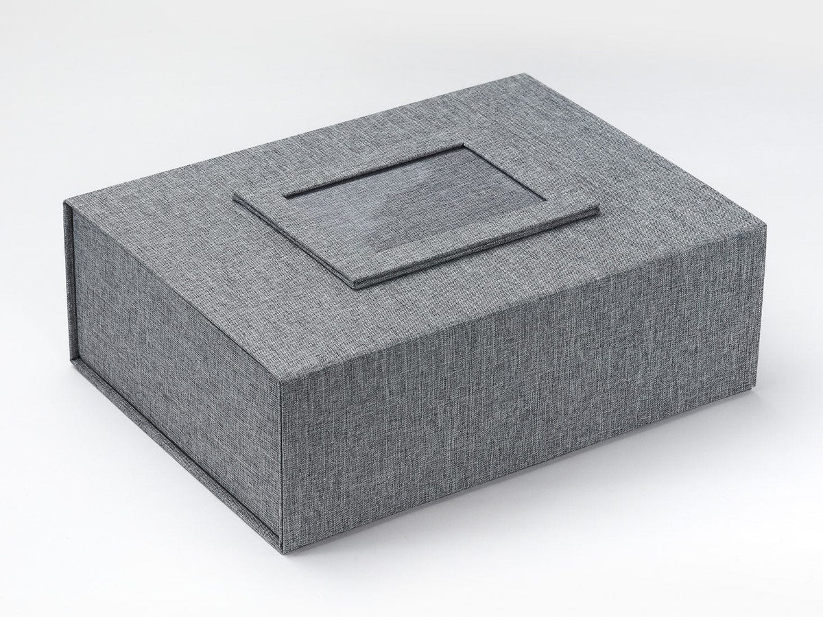 Grey Linen A4 Deep Gift Box featured with Grey Linen Photo Frame