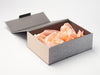 Gray Linen A4 Deep No Magnet Gift Box with Hessian FAB Sides® and Peach Fuzz Ribbon and Peach Tissue Paper