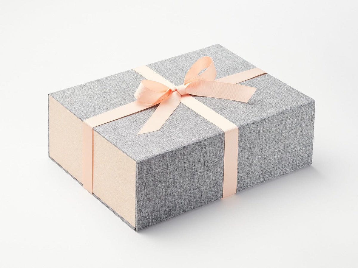 Hessian Linen FAB Sides® Featured on Gray Linen Gift Box with Peach Fuss Tissue