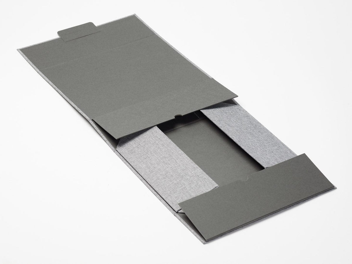 Gray Linen A4 Deep No Magnet Gift Box Open Flat