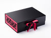 Hot Pink Satin Ribbon Featured with Hot Pink FAB Hearts® on Black A4 Deep Gift Box