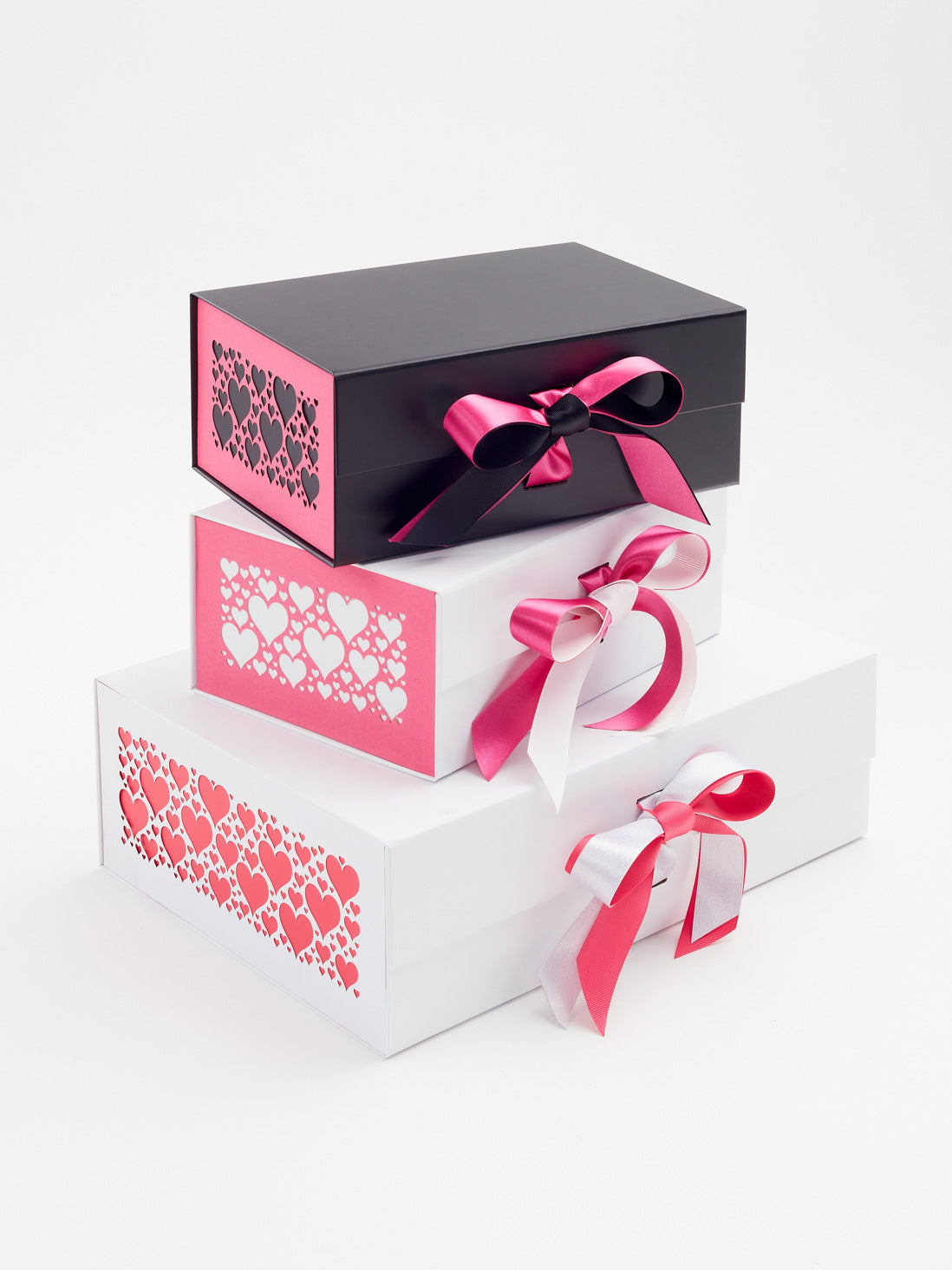 Hot Pink Hearts FAB Sides® Decorative Side Panels Featured on Black and White A5 Deep Gift Boxes