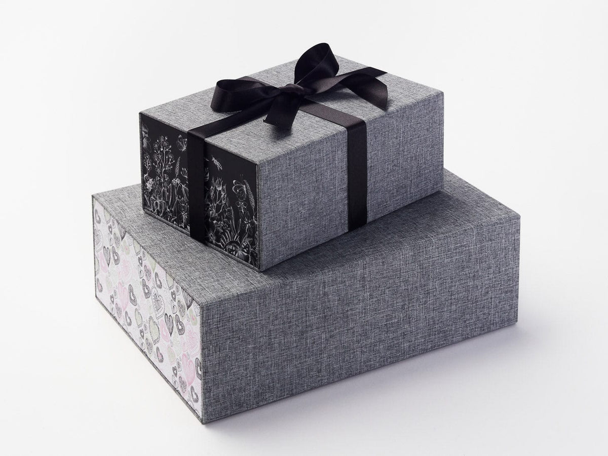 Gray Linen Gift Boxes with Black Botanical Sketch and Love Doodle FAB Sides®