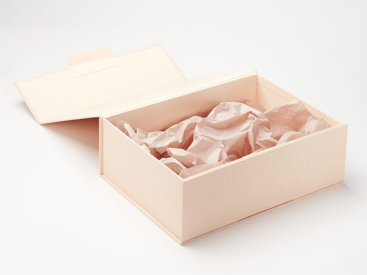 Hessian Linen A4 Deep No Magnet Gift Box with Stone Tissue Paper