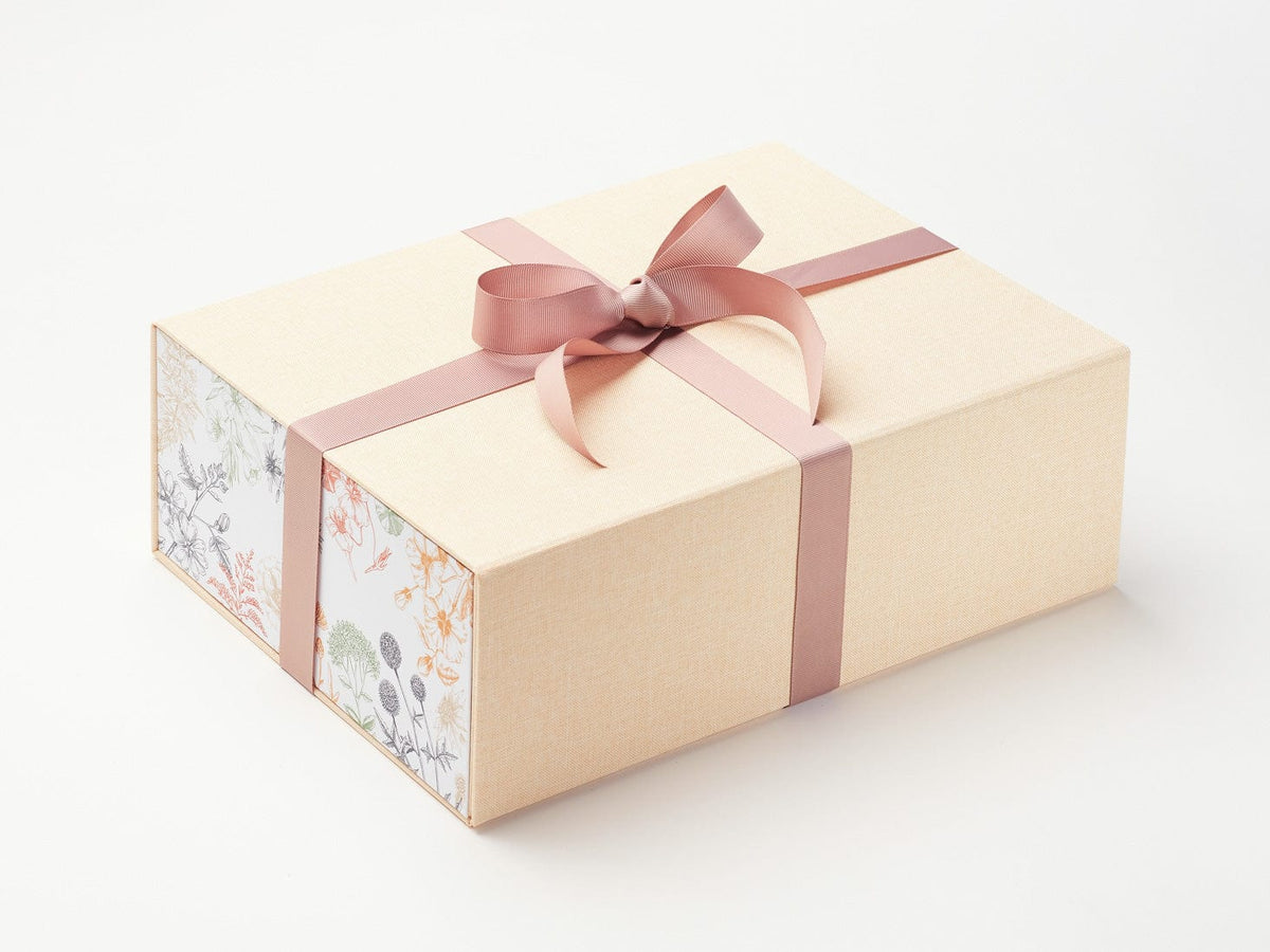 Hessian Linen A4 Deep Gift Box with Aromatics FAB Sides® and Ginger Snap Ribbon