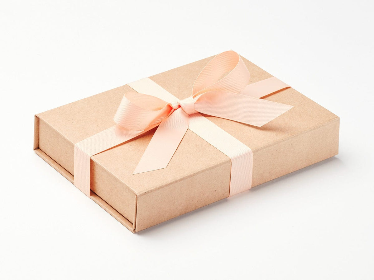 Natural Kraft A5 Shallow No Magnet Gift Box with Peach Fuzz Ribbon