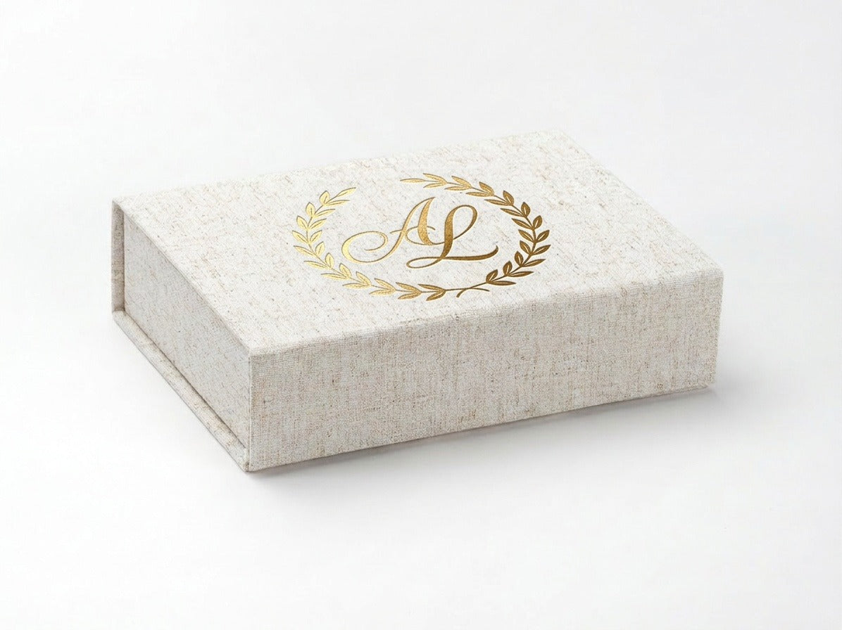 Natural Linen A6 Shallow Gift Box With Custom For l Logo