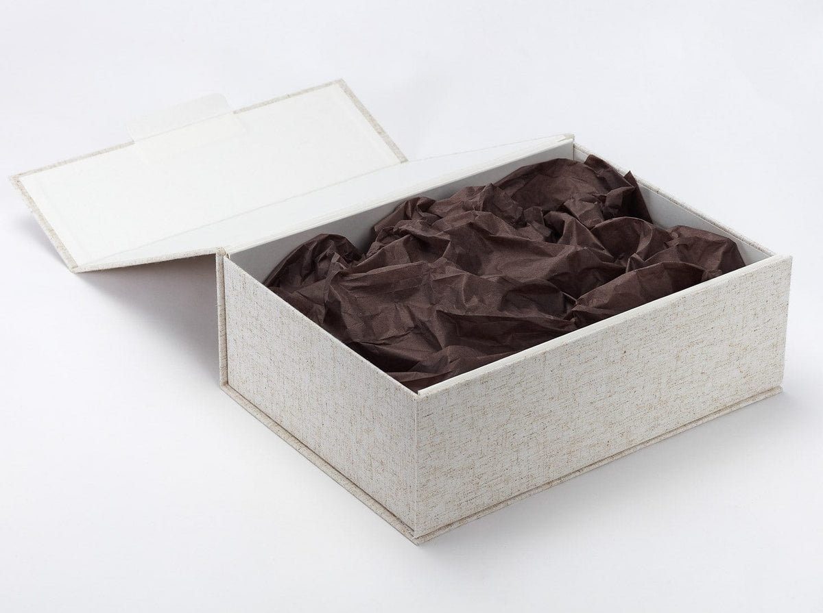 Natural Linen Gift Box with Chocolate Brown Tissue Paper