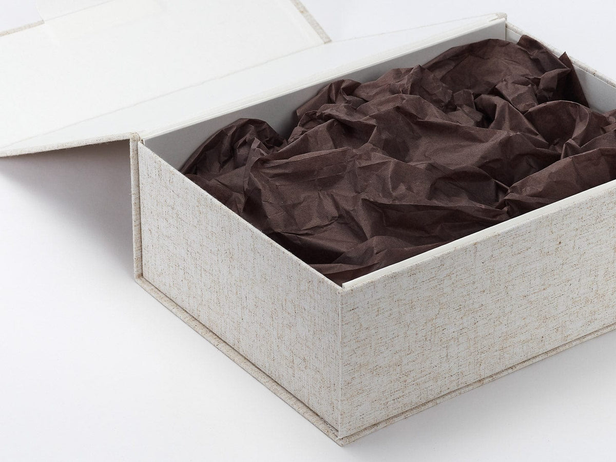 Dark Chocolate Tissue Paper Featured in Natural Linen Gift Box