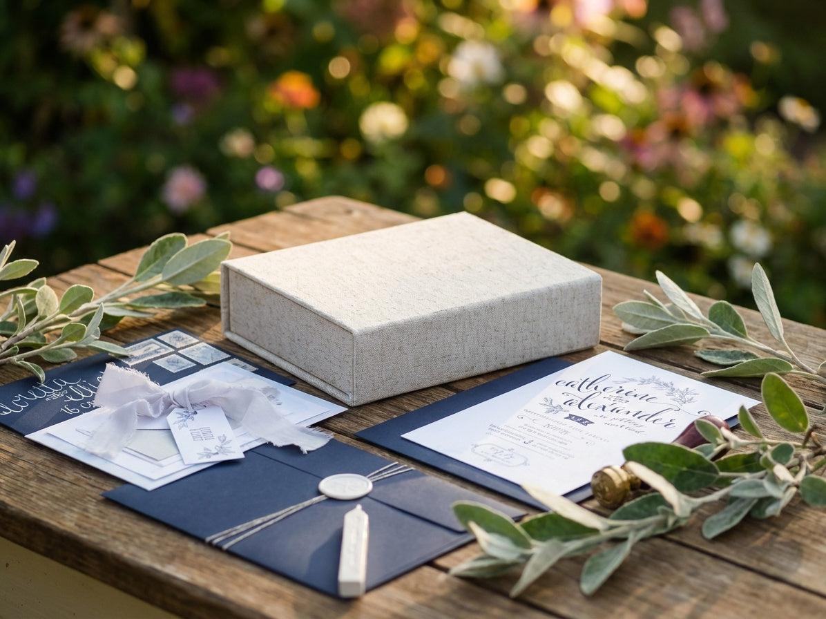 Natural Linen A6 Shallow Gift Boxes for Wedding Stationery