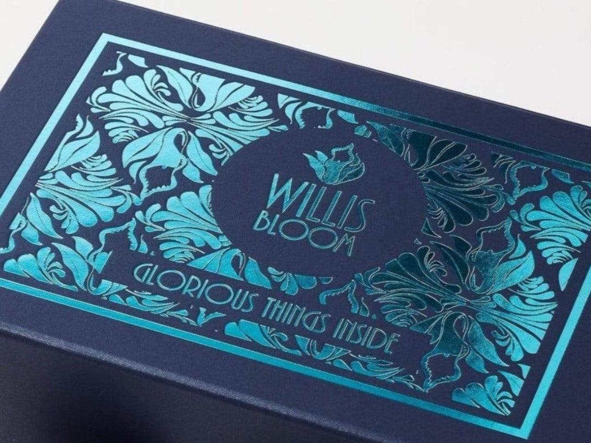Navy Blue Gift Box Featuring Custom Foil Logo to Lid