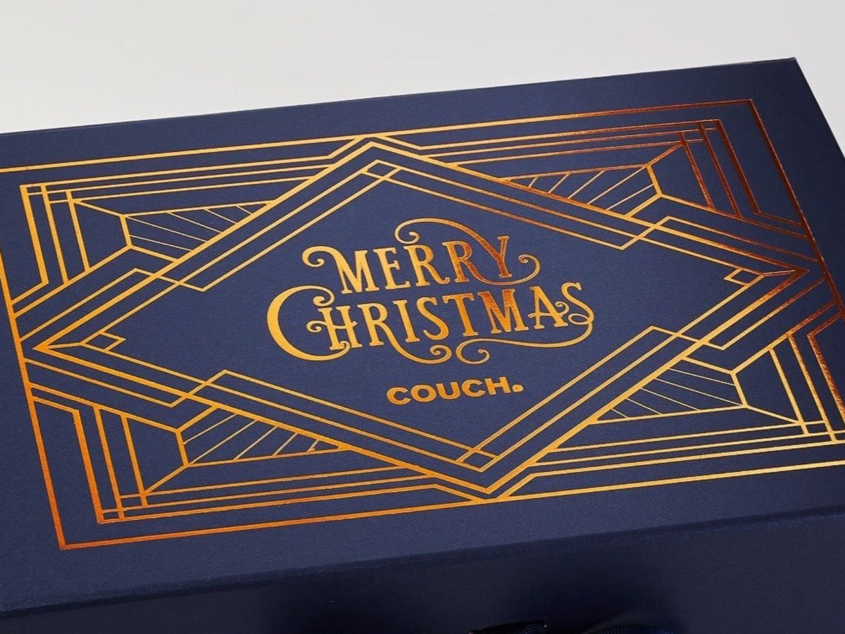 Navy Blue Gift Box with Custom Printed Copper Foil Logo