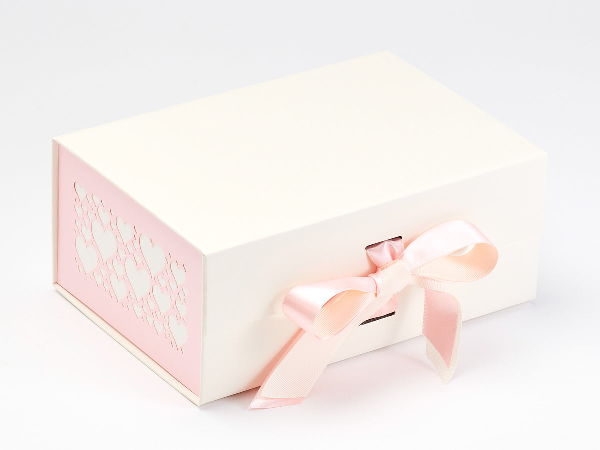 Pale Pink Hearts FAB Sides® Featured with Pale Pink Satin Ribbon on Ivory Gift Box