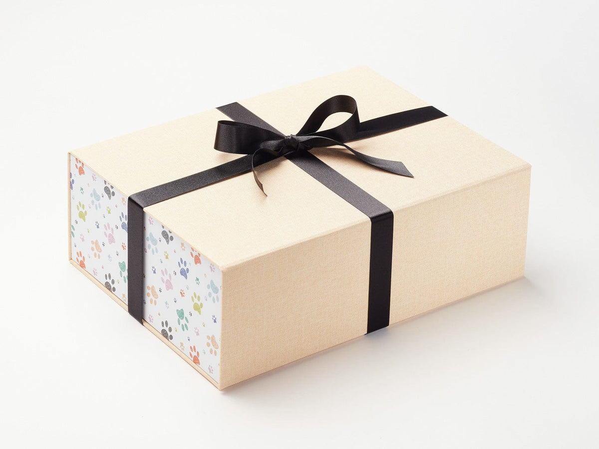 Paw Prints FAB Sides® Featured on Hessian Linen Gift Box with Black Satin Recycled Ribbon