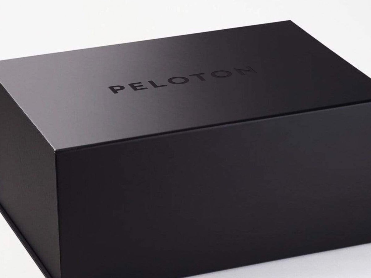 Black Peloton box on a white background