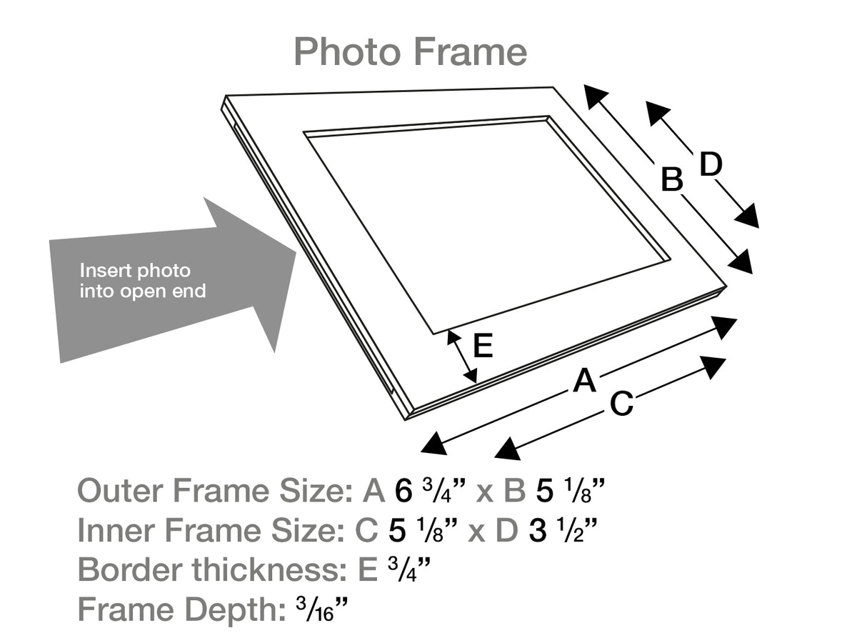 Diagram of a photo frame with dimensions labeled