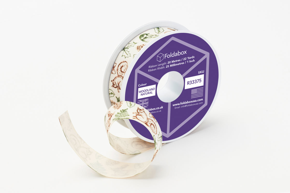 Woodland Friends Natural Printed Christmas Ribbon From Foldabox