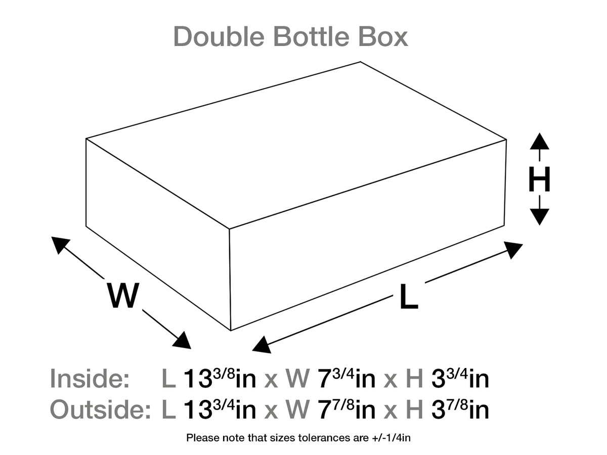 Diagram of a double bottle box with dimensions labeled