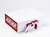White Satin and Red Sparkle Satin Double Ribbon with Red Hearts FAB Sides® on White Gift Box
