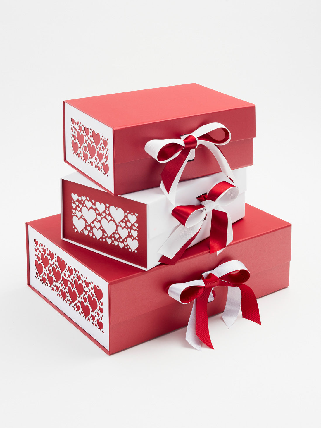 Red Hearts FAB Sides® Featured on White Gift Box with Red Satin Double Ribbon