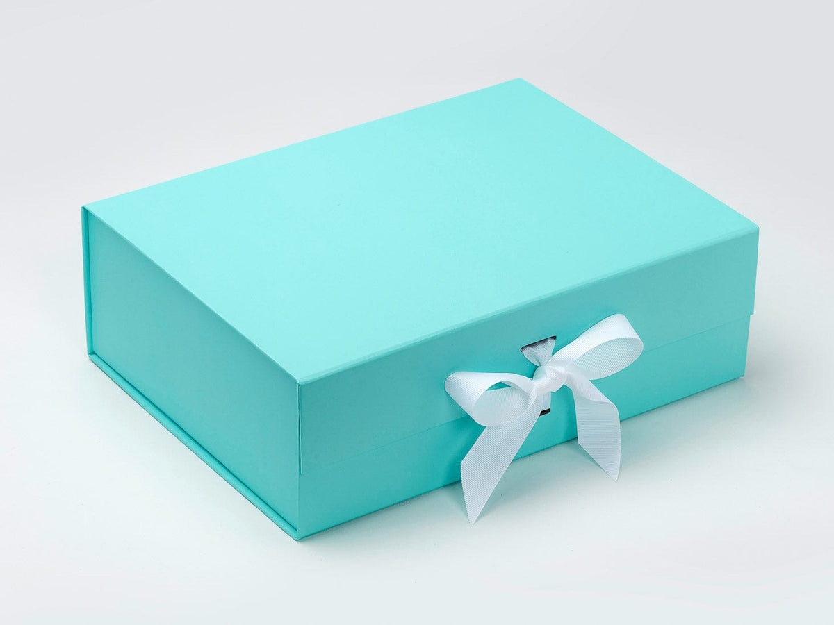 Robin Egg Blue A4 Deep Gift Box Featured with White Ribbon