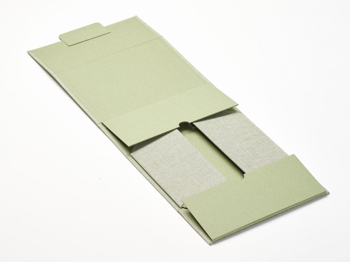 Sample Sage Green Linen No Magnets Gift Box Open Flat