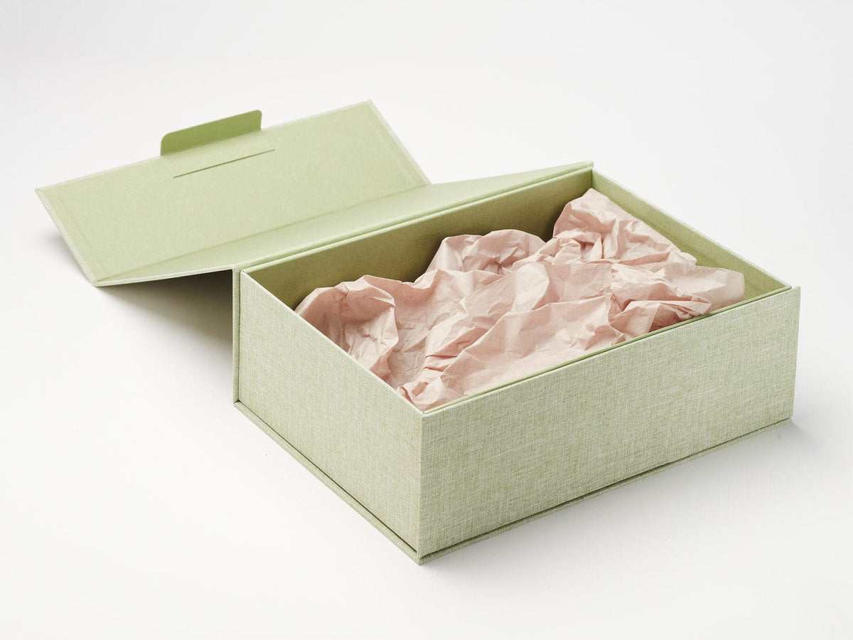 Sage Green Linen A4 Deep Gift Box with Stone Tissue Paper