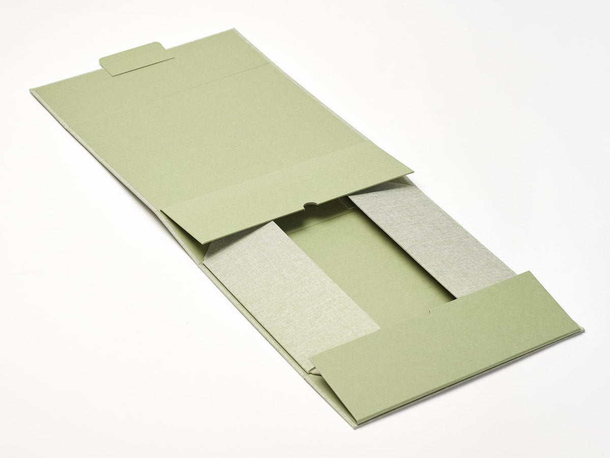 Sage Green Linen A4 Deep No Magnet Gift Box Open Flat