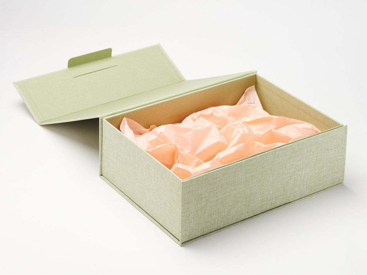 Sage Green A4 Deep Gift Box with Peach Tissue Paper