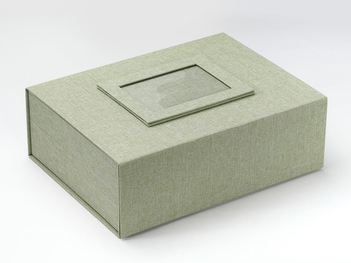 Sage Green Linen Photo Frame Featured on Sage Green Linen Gift Box
