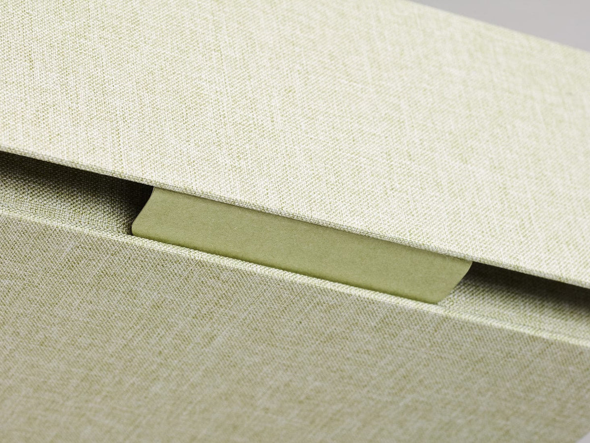 Sage Green Linen A4 Deep Gift Box Front Closing Tab