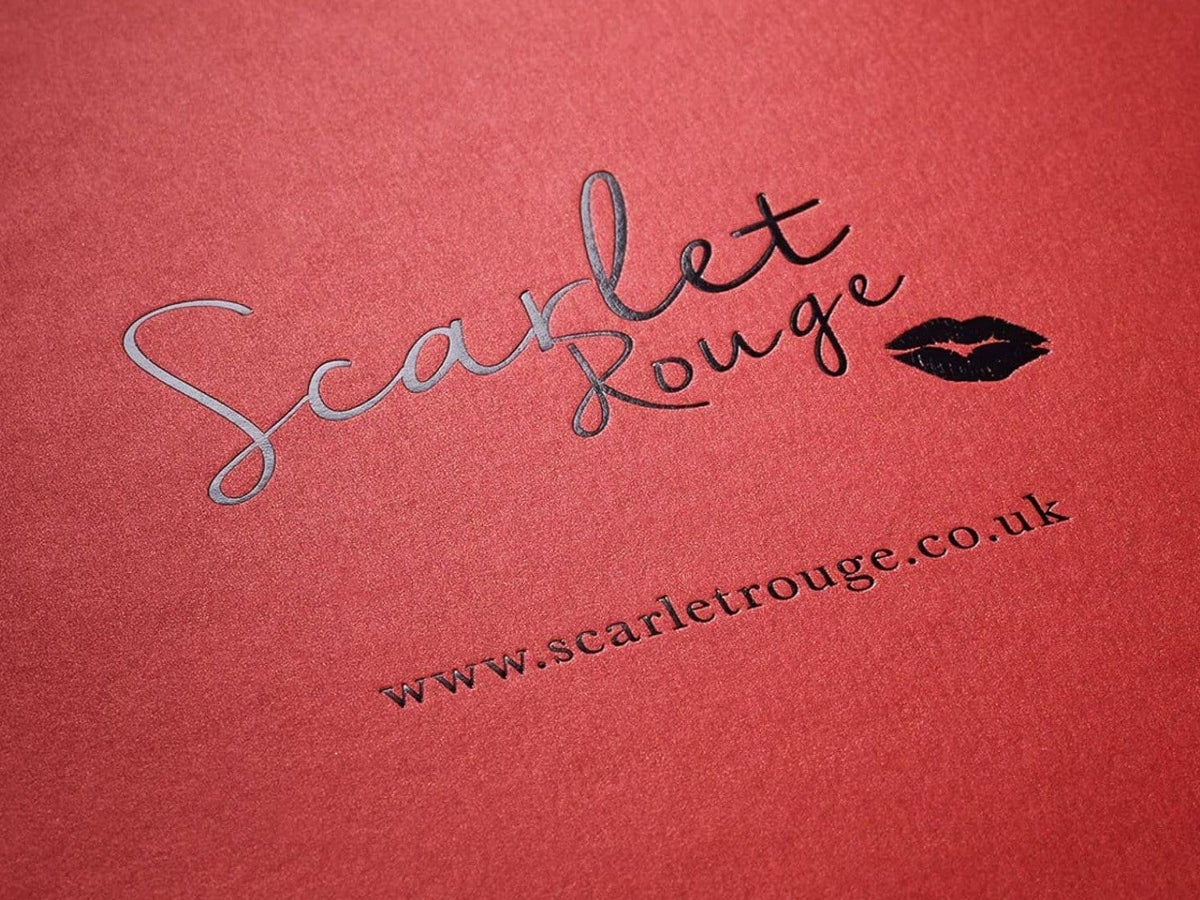 Custom Black Foil Logo Printed to Lid of Red Pearl Gift Box