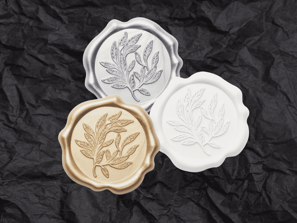 Silver, Gold and White Wax Seals Featured with Black Tissue Paper