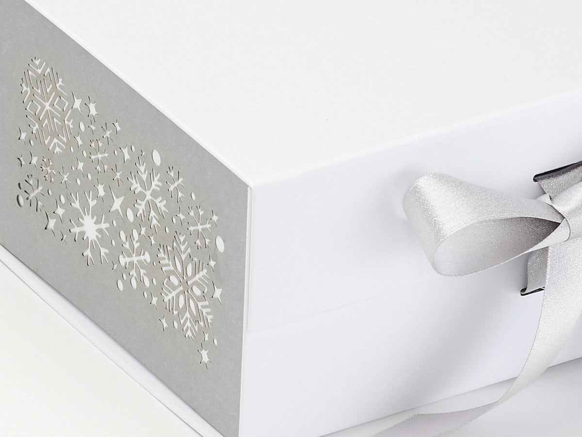 Silver Snowflake FAB Sides® Close Up Featured on White A5 Deep Gift Box