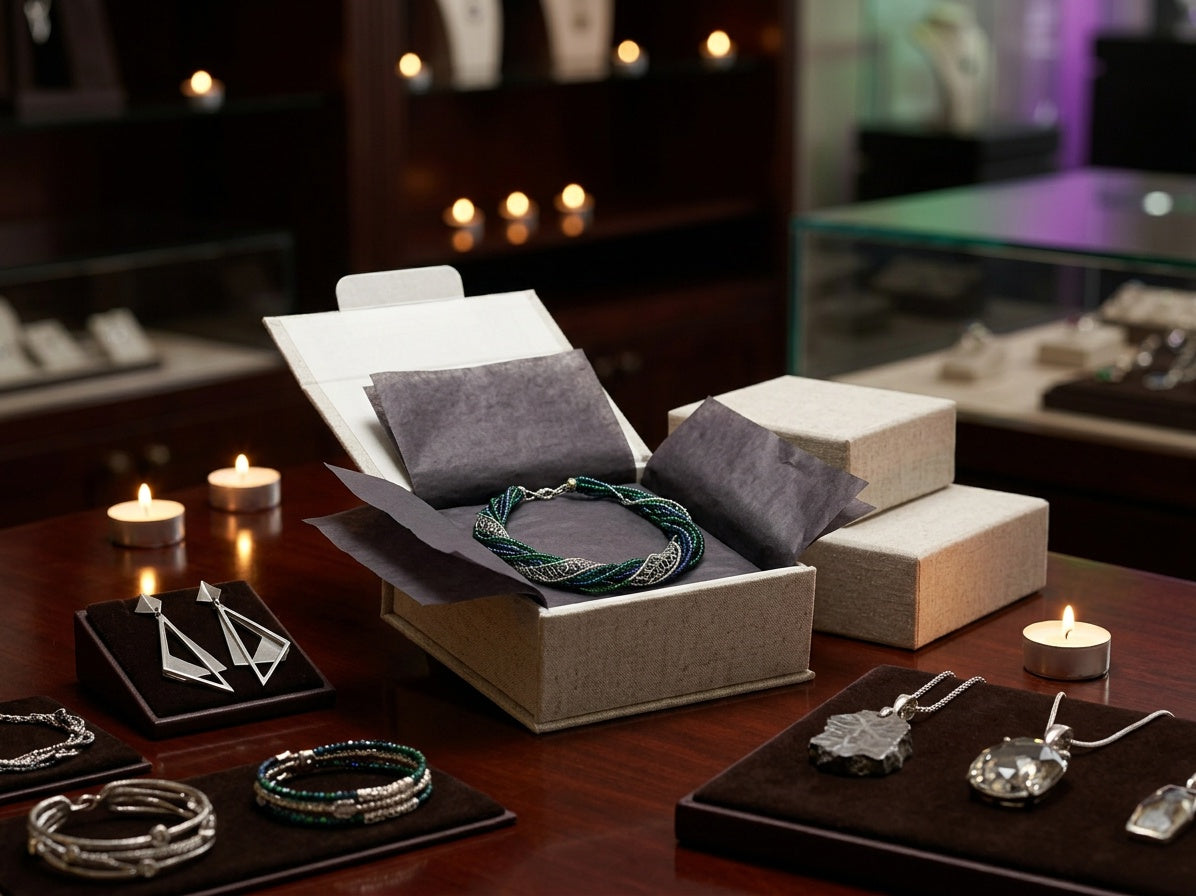Small Natural Linen Gift Box For Jewelry